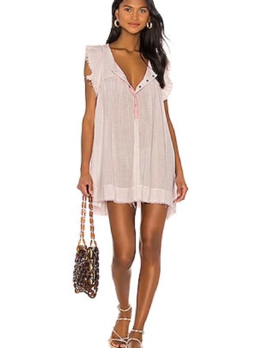 We The Free Pale Pink Semi-Sheer Ruffle Sleeve baby doll dress